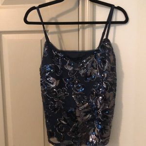 Dark Teal Sequin Floral Tank Top